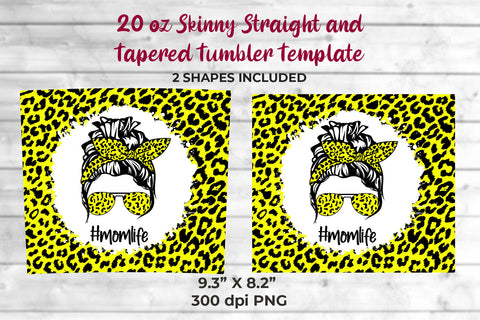 Fluorecent Yellow Leopard momlife 20 oz Skinny Tumbler Wrap Sublimation Design Sublimation Sublimatiz Designs 