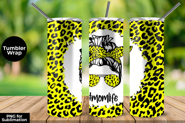 Fluorecent Yellow Leopard momlife 20 oz Skinny Tumbler Wrap Sublimation Design Sublimation Sublimatiz Designs 