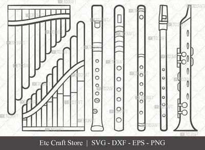 Flute Instrument Outline SVG Cut File | Flute Svg | Musical Instrument Svg | Instrument Svg | Marching Band | Bundle | Eps | Dxf | Png SVG ETC Craft 