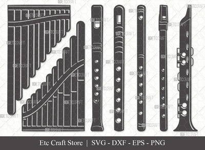 Flute Instrument Silhouette SVG Cut File | Flute Svg | Musical Instrument Svg | Instrument Svg | Marching Band | Bundle | Eps | Dxf | Png SVG ETC Craft 