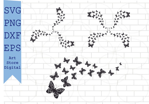 Fluttering Butterflies (2) Svg, Butterfly Svg, Butterfly Silhouette, Butterfly Cut File, Flying Butterflies Svg, Png, Dxf, Eps Cut Files SVG Artstoredigital 