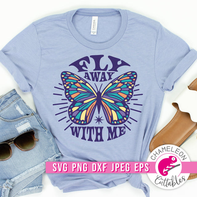 Fly away with me Butterfly Retro svg png dxf eps jpeg SVG Chameleon Cuttables 