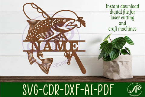 Fly fishing Name sign svg laser cut template, wall art SVG APInspireddesigns 