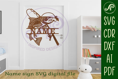 Fly fishing personalized name sign svg laser cut template - So Fontsy