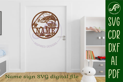 Fly fishing personalized name sign svg laser cut template SVG APInspireddesigns 