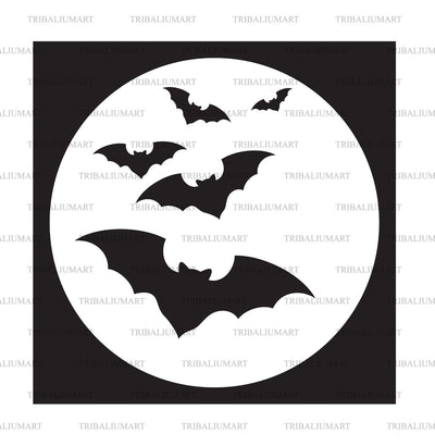 Flying Bats and Full Moon (Halloween background) SVG TribaliumArtSF 