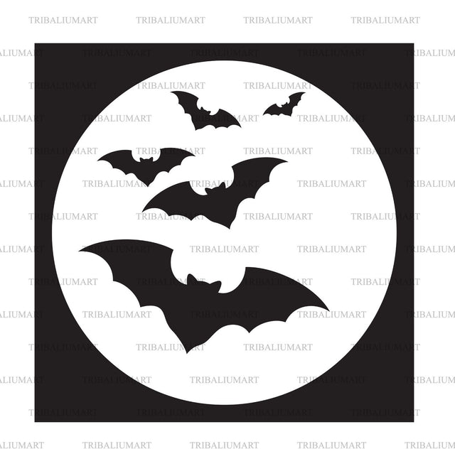 Flying Bats and Full Moon (Halloween background) SVG TribaliumArtSF 