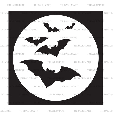 Flying Bats and Full Moon (Halloween background) SVG TribaliumArtSF 