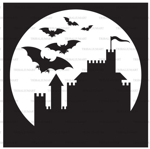 Flying bats and old castle SVG TribaliumArtSF 