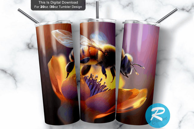 Flying Bee Flower 20 oz / 30 oz Tumbler PNG Sublimation Regulrcrative 