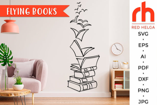 Flying Books SVG - Stack of Books Cut File SVG RedHelgaArt 