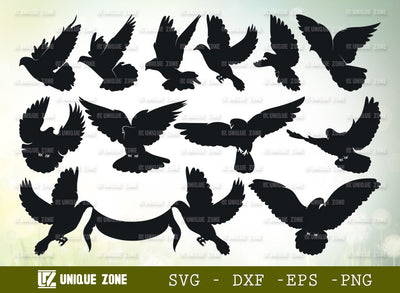 Flying Dove SVG Bundle, Dove Svg, Pigeon Svg, Peace Sign Svg, Bird Svg, Dove Silhouette, Flying Dove Svg, SVG Unique Zone 