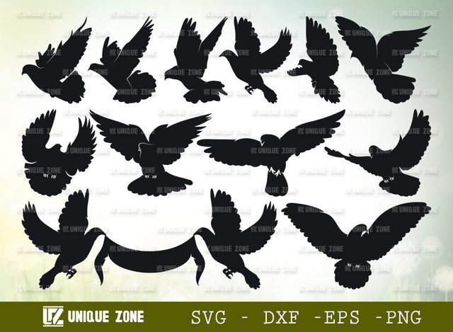 Flying Dove SVG Bundle, Dove Svg, Pigeon Svg, Peace Sign Svg, Bird Svg, Dove Silhouette, Flying Dove Svg, SVG Unique Zone 