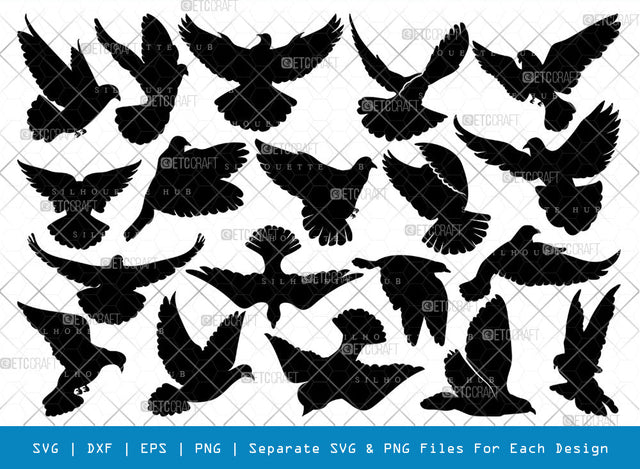 Flying Dove SVG, Flying Dove Silhouette, Dove Svg, Pigeon Svg, Peace Sign Svg, Bird Svg, Flying Dove Bundle SVG ETC Craft 
