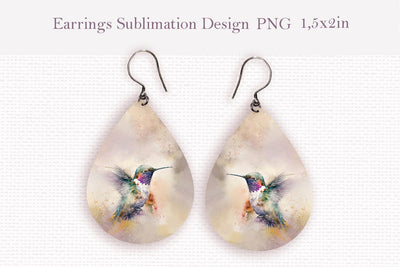 Flying hummingbird teardrop sublimation earrings design Sublimation LuckyTurtleArt 