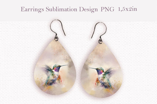 Flying hummingbird teardrop sublimation earrings design Sublimation LuckyTurtleArt 
