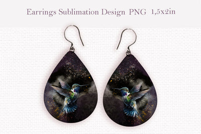 Flying hummingbird teardrop sublimation earrings design Sublimation LuckyTurtleArt 