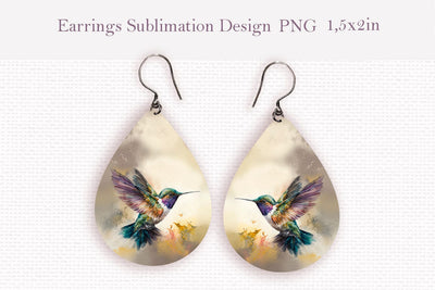 Flying hummingbird teardrop sublimation earrings design Sublimation LuckyTurtleArt 