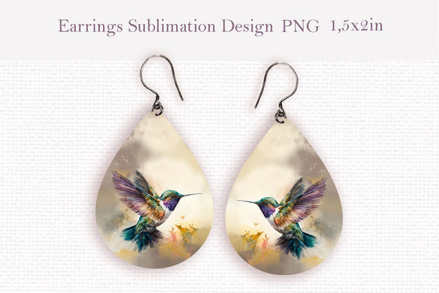 Flying hummingbird teardrop sublimation earrings design Sublimation LuckyTurtleArt 