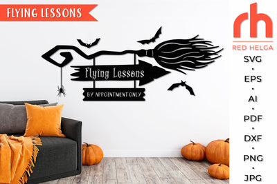 Flying Lessons SVG - Halloween Decor Cut File - Hanging Sign DXF SVG RedHelgaArt 