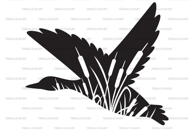Flying mallard duck and reeds SVG TribaliumArtSF 