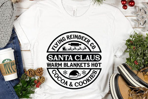 Flying reindeer co. santa claus warm blankets hot cocoa & cookies SVG Angelina750 