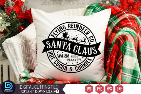 Flying reindeer co. santa claus warm blankets hot cocoa & cookies SVG SVG DESIGNISTIC 