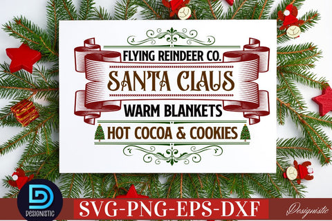 Flying reindeer co. santa claus warm blankets hot cocoa & cookies SVG SVG DESIGNISTIC 