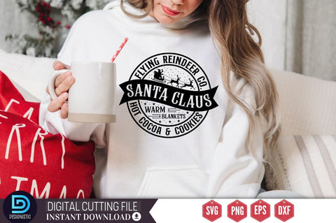 Flying reindeer co. santa claus warm blankets hot cocoa & cookies SVG SVG DESIGNISTIC 