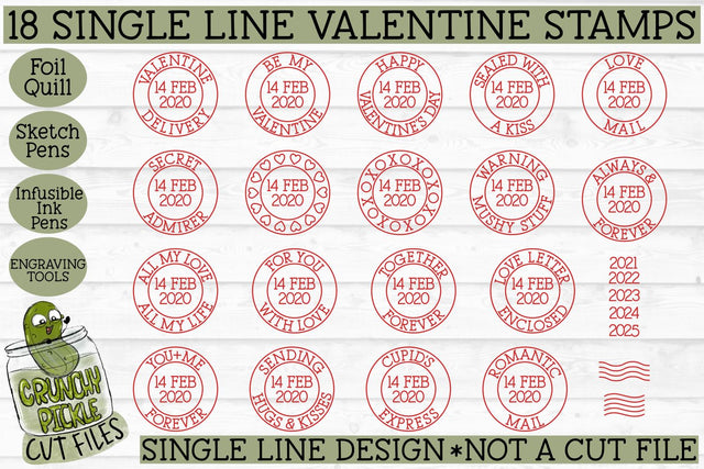 Foil Quill 18 Valentine Stamps SVG - Single Line Sketch SVG Crunchy Pickle 