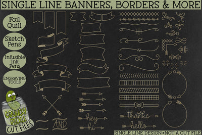 Foil Quill Banners Borders and More / Single Line Sketch SVG Crunchy Pickle 
