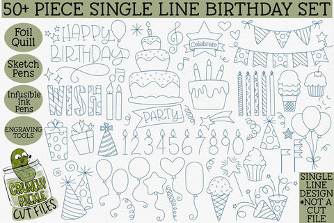 Foil Quill Birthday 50 Piece SVG Mini Bundle / Single Line Sketch Designs SVG Crunchy Pickle 
