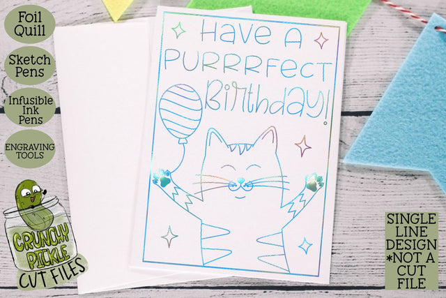 Foil Quill Birthday Card - Cat / Single Line Sketch SVG SVG Crunchy Pickle 