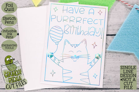 Foil Quill Birthday Card - Cat / Single Line Sketch SVG SVG Crunchy Pickle 