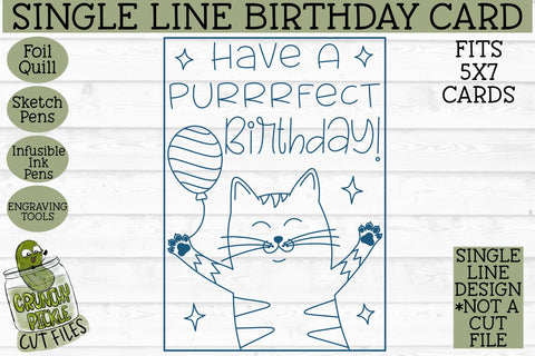 Foil Quill Birthday Card - Cat / Single Line Sketch SVG SVG Crunchy Pickle 
