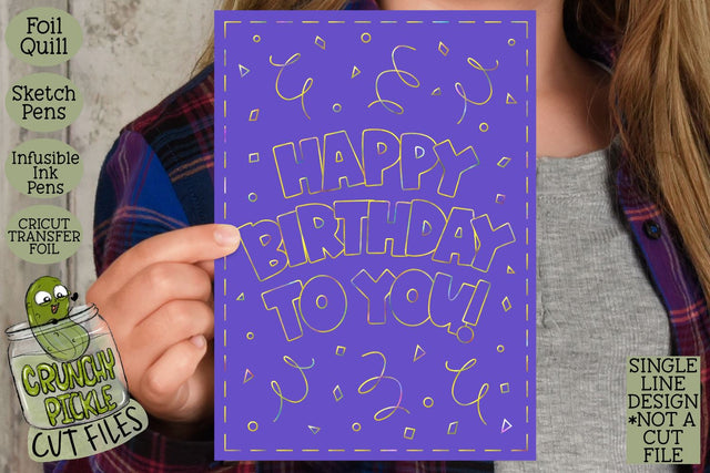 Foil Quill Birthday Card - Confetti / Single Line Sketch SVG SVG Crunchy Pickle 