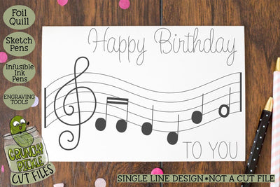 Foil Quill Birthday Card - Music / Single Line Sketch SVG SVG Crunchy Pickle 
