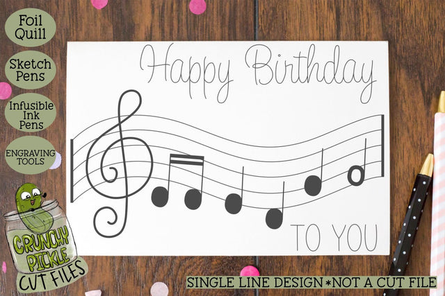 Foil Quill Birthday Card - Music / Single Line Sketch SVG SVG Crunchy Pickle 