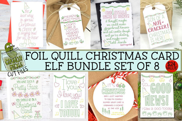 Foil Quill Bundle - 8 Elf Christmas Cards / Single Line SVGs SVG Crunchy Pickle 