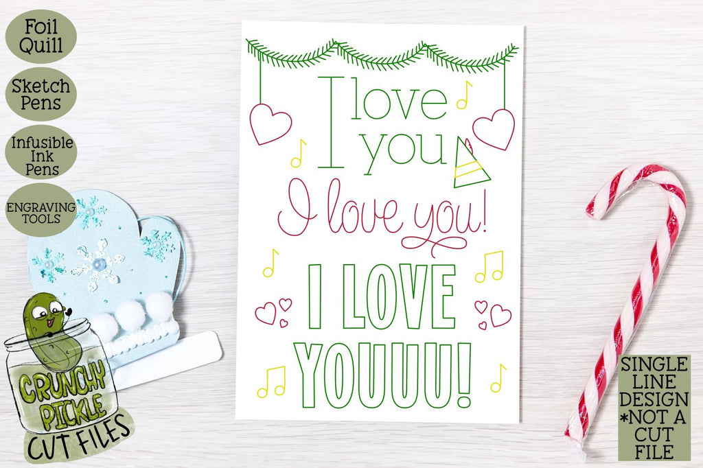 Foil Quill Christmas Card I Love You Elf Phrase Single Line Sketch
