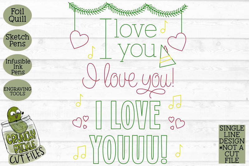 Foil Quill Christmas Card I Love You Elf Phrase Single Line Sketch