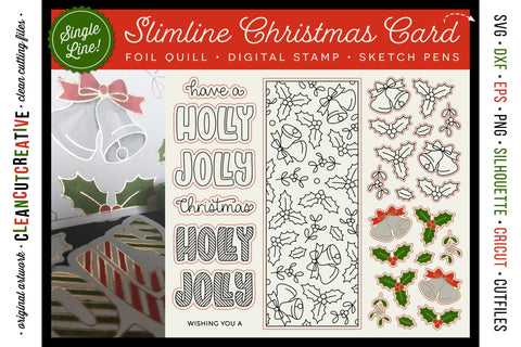 Foil Quill Christmas Slimline Card | foil transfer tool digi stamp single line sketch file Sketch DESIGN CleanCutCreative 