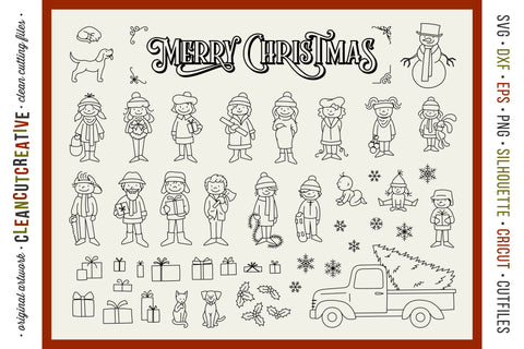 Foil Quill Edition - Cute Christmas Clan - family stick figures cartoon people SVG Sketch DESIGN CleanCutCreative 