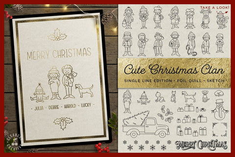 Foil Quill Edition - Cute Christmas Clan - family stick figures cartoon people SVG Sketch DESIGN CleanCutCreative 