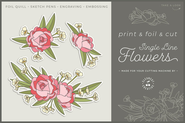 Foil Quill Flowers | Print & Foil single line sketch design Sketch DESIGN CleanCutCreative 