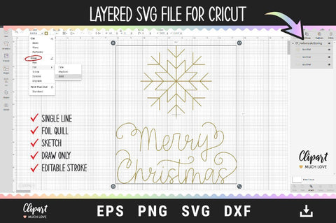 Foil Quill Merry Christmas Lettering SVG, DXF, Single Line Drawing, Sketch Pen SVG ClipartMuchLove 