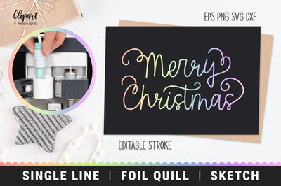 Foil Quill Merry Christmas Lettering SVG, DXF, Single Line Drawing, Sketch Pen SVG ClipartMuchLove 