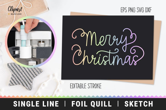 Foil Quill Merry Christmas Lettering SVG, DXF, Single Line Drawing, Sketch Pen SVG ClipartMuchLove 