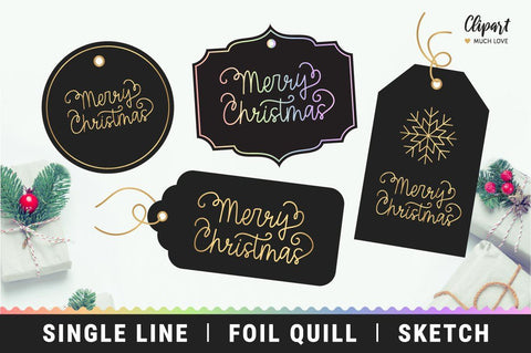Foil Quill Merry Christmas Lettering SVG, DXF, Single Line Drawing, Sketch Pen SVG ClipartMuchLove 