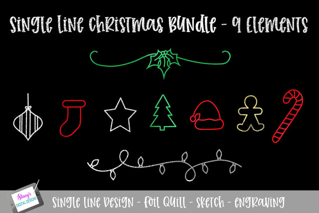 Foil Quill - Single Line Christmas Element Bundle - Sketch Files SVG Stacy's Digital Designs 
